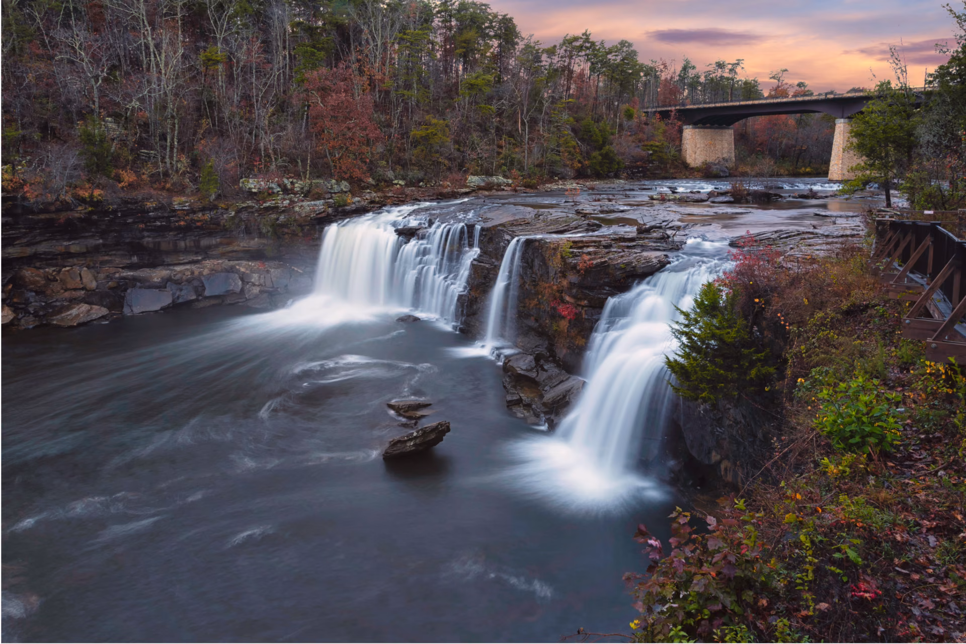 Scenic waterfall near Fort Payne, Alabama, representing local commercial cleaning service for DeKalb County businesses