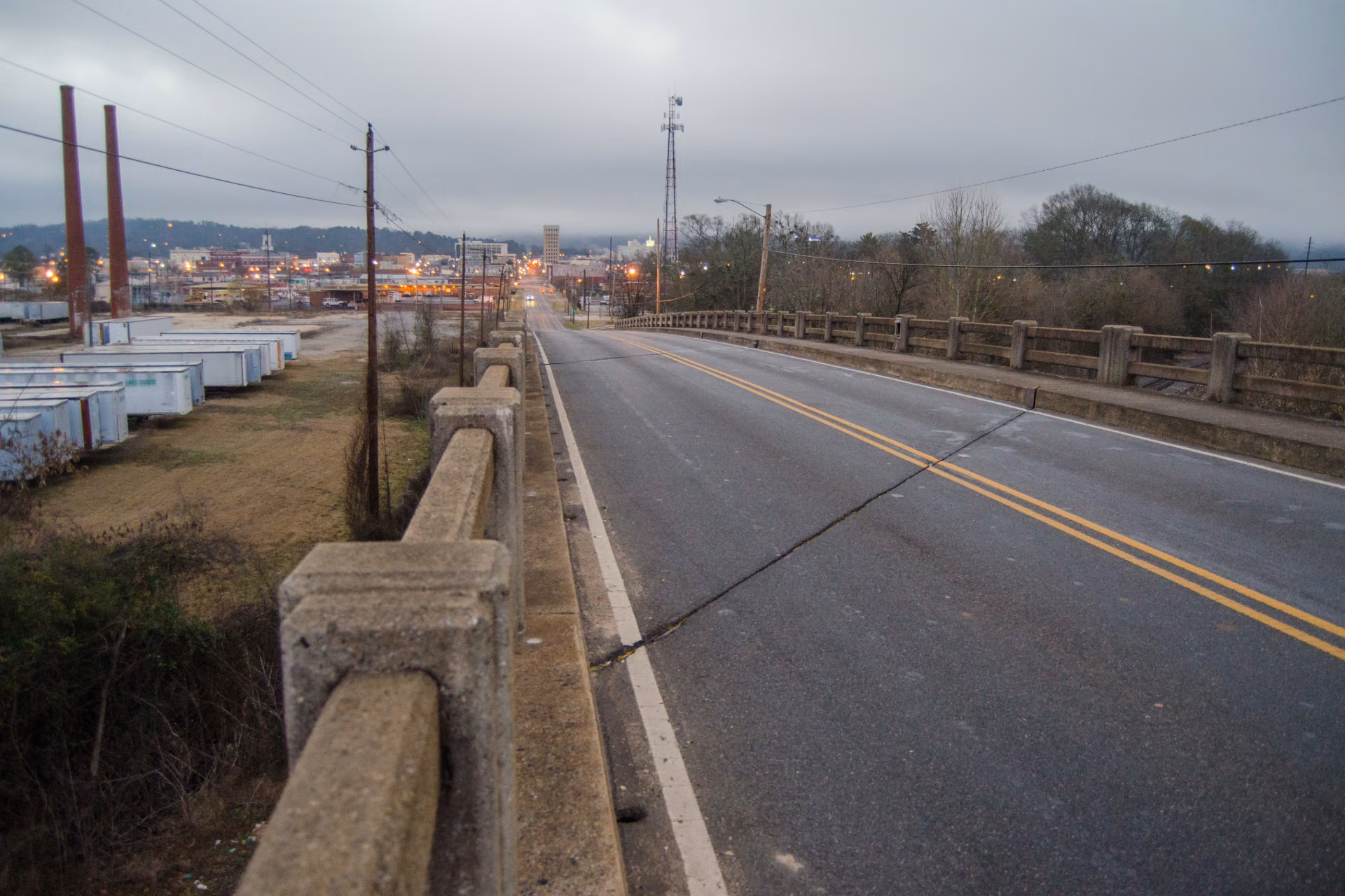 Bridge overlooking the Anniston, Alabama skyline, representing local commercial cleaning service across the Calhoun County corridor